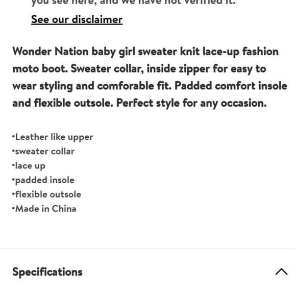 Wonder Nation Baby Girl Sweater Boot size 2 - Picture 9 of 9